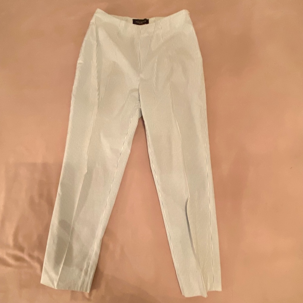 Piazza Sempione White & Blue Searsucker Dress Pants